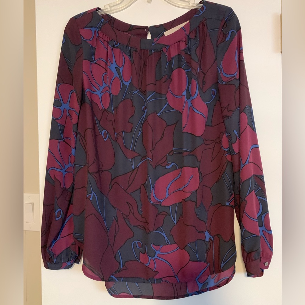 LOFT maroon floral blouse
